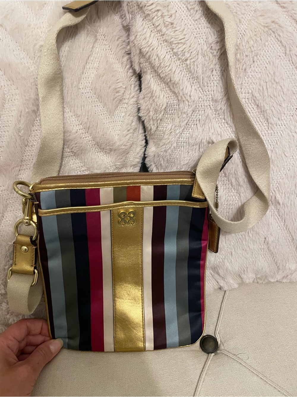 Coach Multicolor Vertical Stripe Crossbody with Gold Accent